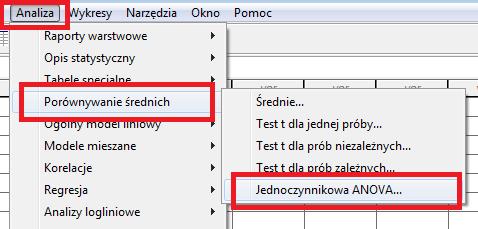 Wybieramy z menu jednoczynnikowa¾ ANOVA jak na