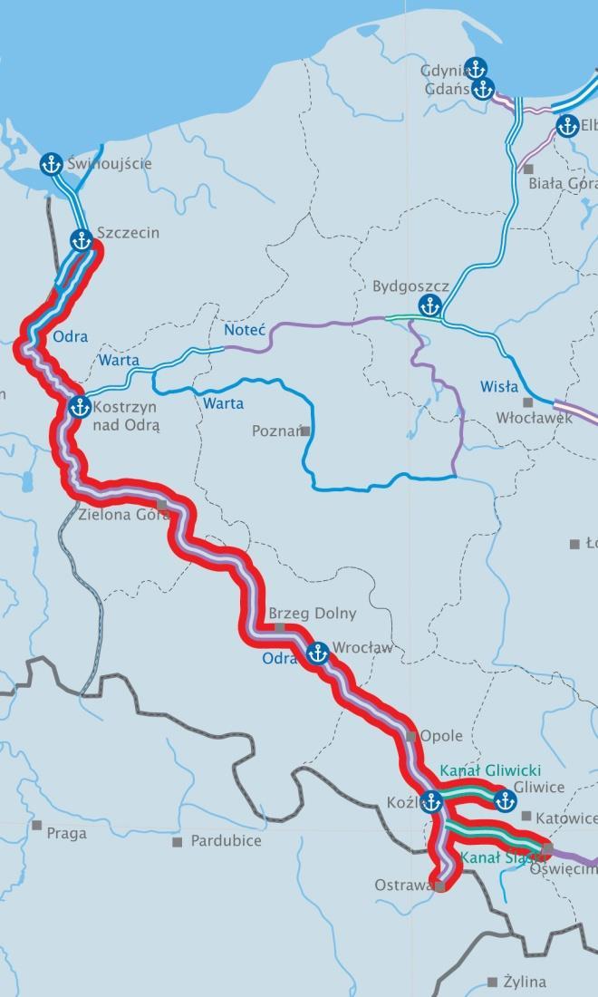 Priorytety I PRIORYTET I: Odrzańska Droga Wodna (E-30) osiągnięcie międzynarodowej klasy żeglowności i włączenie w europejską sieć dróg wodnych.