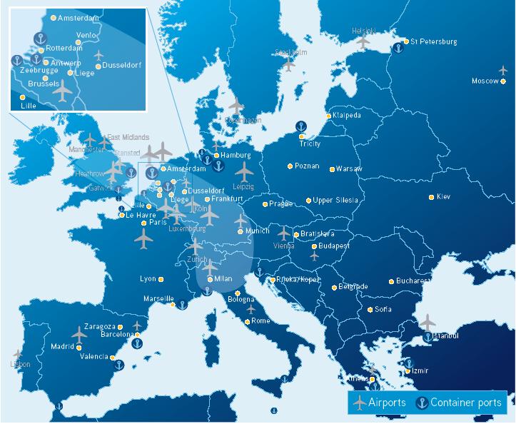 Rys. 1. Kluczowe lokalizacje logistyczne w Europie w świetle badań i analiz Colliers International. Źródło: Top European Logistics Hubs, Colliers International, s. 4. 2.