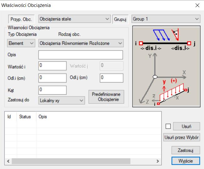 Edytuj: aby edytować parametry istniejących obciążeń. Całościowo: aby edytować parametry istniejących obciążeń na aktywnym poziomie.