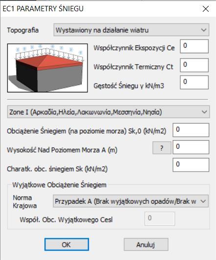 Wybierz z listy parametrów: Norma, Topografia i Strefa, a związane z nimi pola