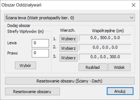bez używania Szablonów W określ strefy oddziaływania wpisując odpowiednie szerokości w m, z lewej i prawej strony, poprzez kliknięcie lewym przyciskiem myszy w