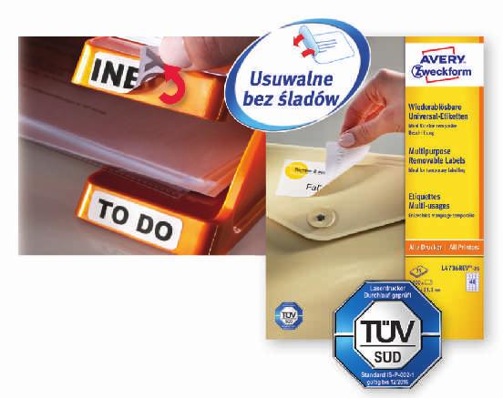 unikalny system QuickPEEL ulatwiajacy odrywanie i szybsze przyklejanie etykiet ekologiczne etykiety z certyfikatem FSC podlegajace pelnej utylizacji darmowe i latwe w uzyciu szablony oraz