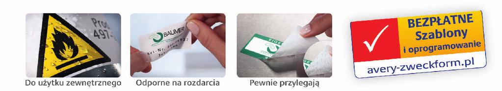 krawedz QCT zapobiegajaca wydostawaniu sie kleju podczas drukowania, chroniac drukarke przed uszkodzeniami i gwarantujac wydruk bez zaciec dostepne równiez etykiety przeznaczone do oznaczania