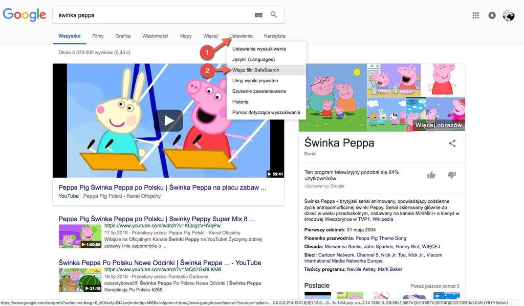 > Google, opcja wyszukiwania z włączonym
