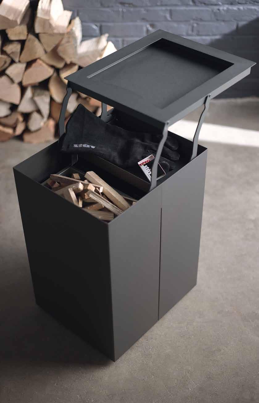 Stûv Stories +Stûv mobilobox i wózek na drewno + Mobilobox: wszystko pozostaje w zasięgu ręki (zapałki, produkty czyszczące,