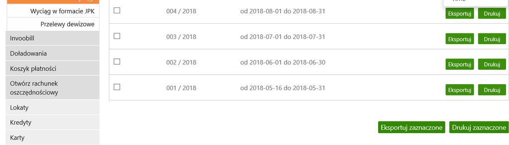 kursów NBP. Wyciągi Menu Wyciągi jest dostępne w wyniku wyboru dowolnego rachunku z menu Lista rachunków Historia Wyciągi.