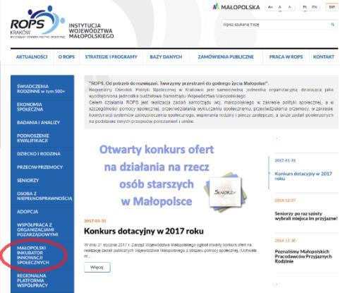 REGIONALNY OŚRODEK POLITYKI SPOŁECZNEJ W KRAKOWIE MAŁOPOLSKI INKUBATOR INNOWACJI SPOŁECZNYCH