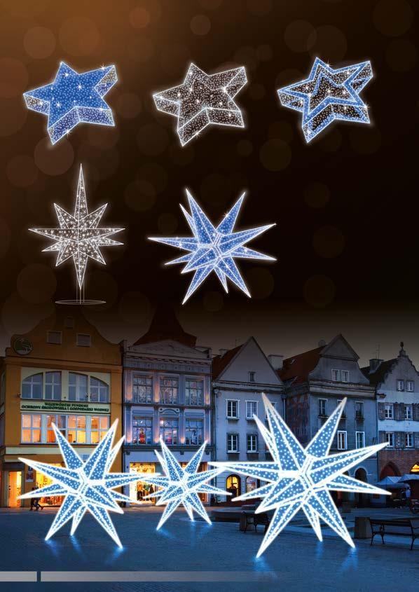 DEKORACJE 3D GWIAZDY GIGANTY ILUMINACJE ŚWIETLNE POL-1935 50x150 cm, LED112W POL-1933 30x100 cm, LED75W POL-1934 50x200 cm, LED150W POL-1936 Ø 300 cm, LED498W