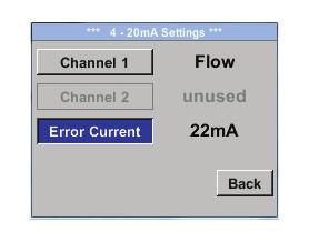 PL Instrukcja instalacji i obsługi Setup 4-20 ma Error Current W tym miejscu ustalane jest, jaki komunikat o błędzie podawany jest w razie błędu na wyjściu prądu.