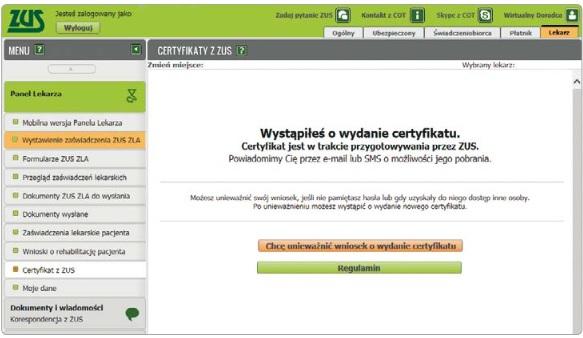 Unieważnienie certyfikatu Certyfikat z ZUS powinno się unieważnić, gdy: użytkownik utracił lub ujawnił hasło do certyfikatu, użytkownik utracił plik