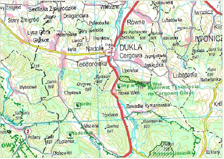 rezerwat Igiełki. Rezerwat Wadernik znajduje się około 7 km od złoża Iwla. Pozostałe rezerwaty położone są w odległości większej niż 10 km (ryc. 8)