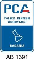 Niniejsze sprawozdanie bez pisemnej zgody laboratorium nie może być powielane inaczej niż w całości. Sprawozdanie zawiera wyniki z badań objętych zakresem akredytacji PCA AB 1391.