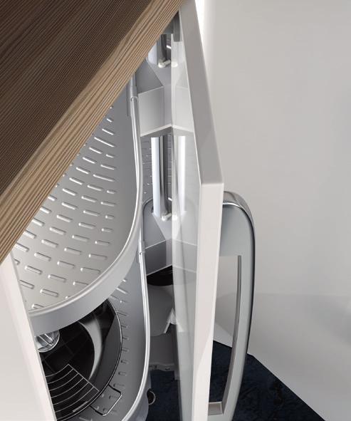 kolorze jasnoszarym system półek obrotowych ninka proarc w kolorze szarego aluminium, folia antypoślizgowa metaliczna, 2 sztuki mechanizm Soft-Close do drzwi przechodzących indywidualne dostosowanie