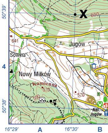 Zadanie 6. Korzystając z mapy, określ współrzędne geograficzne punktu X.