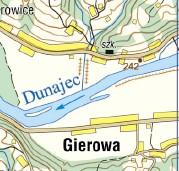 Dunajec na odcinku przedstawionym na mapie płynie w kierunku północno-zachodnim. północno-wschodnim. południowo-zachodnim.