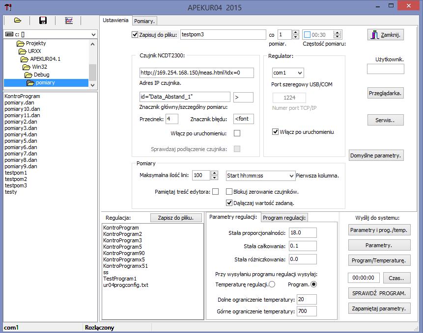 Program APEKUR04: Program APEKUR04 służy do komunikacji z regulatorem AL154UR03M3.