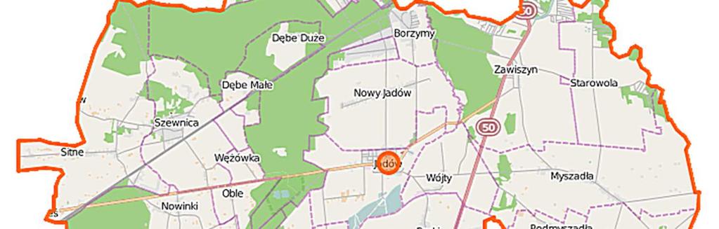 Myszadła, Nowinki, Nowy Jadów, Oble, Podbale, Podmyszadła, Sitne, Starowola, Strachów, Sulejów, Szewnica, Urle, Warmiaki, Wójty, Wólka Sulejowska,