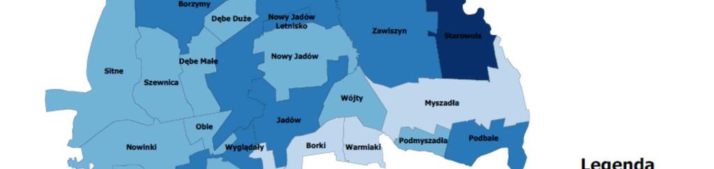 Wskaźnik liczby osób zarejestrowanych jako bezrobotne na 100 mieszkańców w wieku produkcyjnym w Gminie Jadów w roku 2015 wraz z liczbą zarejestrowanych bezrobotnych w poszczególnych sołectwach w