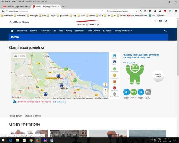 Informacja o jakości powietrza ukazuje się również na głównej stronie portalu www.gdansk.