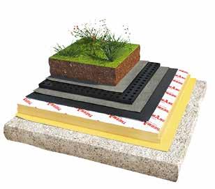 Unlike extensive green roofs, intensive green roofs can be used for recreational activities. A Thermano installation for an intensive green roof requires a root barrier. 1. Vegetation layers 2.