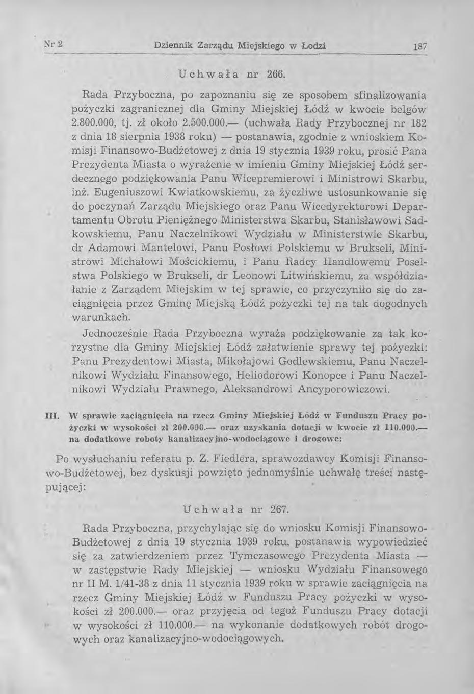 Nr 2 Dziennik Zarządu Miejskiego w Łodzi 187 --------------------------- u c h wał a nr 266.