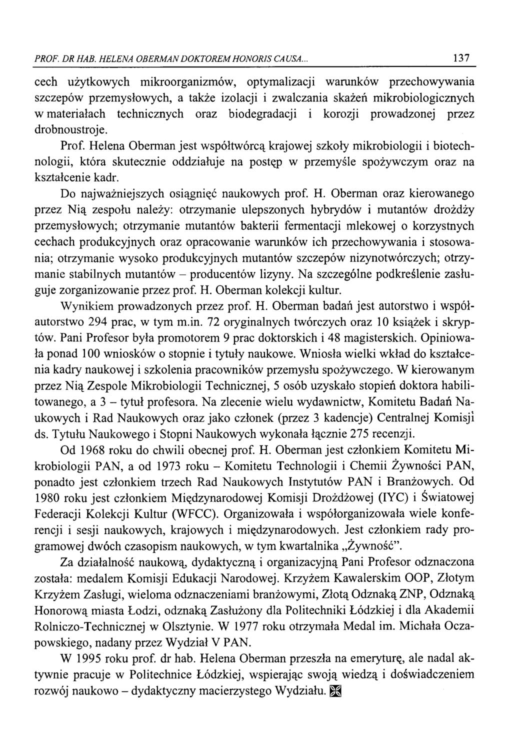 PROF. DR HAB. HELENA OBERMAN DOKTOREM HONORIS CAUSA.