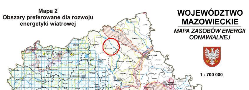 Gmina Jednorożec leży na obszarze o przeciętnych warunkach dla rozwoju energetyki wiatrowej, bowiem na jej terenie energia wiatru na wysokości 30 m nad poziomem gruntu wynosi 750-1000 kwh/m 2.