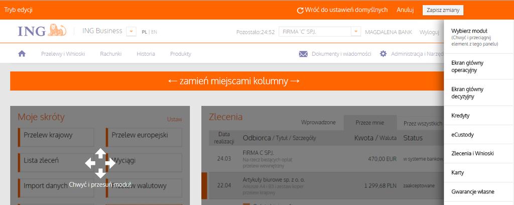 KROK 1 Kliknij w link Edytuj układ widoczny w prawej górnej części ekranu