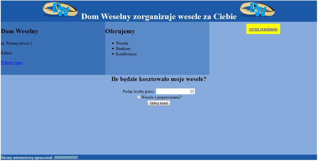 Obraz 2. Witryna internetowa Cechy witryny: Nazwa pliku: wesela.