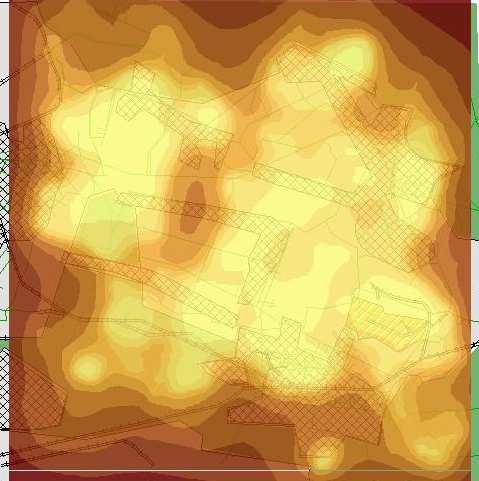 Spatial distribution of lead contamination in [mg/kg] made on basis sampling design from