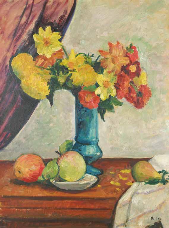 1981 Kraków) Georginie olej, karton, 61 45,5 cm w świetle oprawy, sygn. p.d.