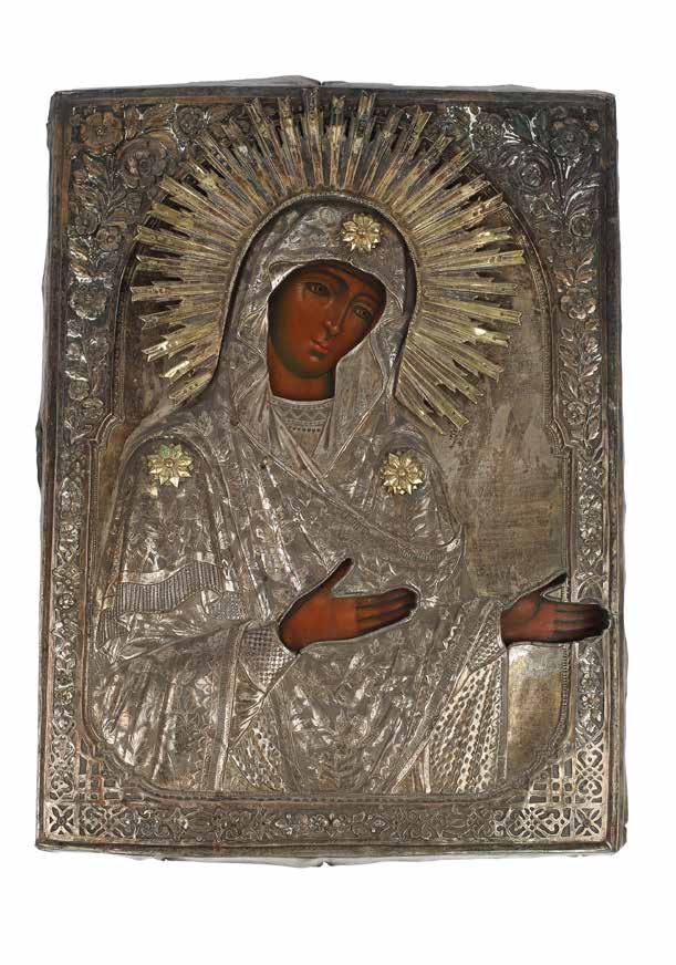100 Ikona Chrystus Salvator Mundi Rosja, Petersburg, 1842 r. tempera, deska, ryza srebrna, pr.
