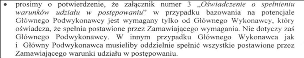 3 11.12.2014 4 11.12.2014 Zamawiający oświadcza, że do złożenia oświadczenia o spełnieniu warunków udziału w Przetargu (Załącznik nr 3 do Ogłoszenia) obowiązany jest wyłącznie Oferent.