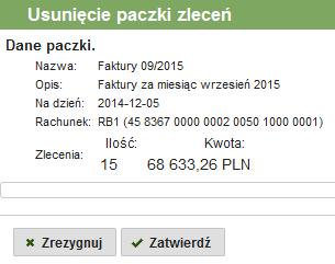 Edycja paczki wycofuje podpis. Oznacza to, że po dokonaniu jej edycji należy ją ponownie podpisać. Rys. 56: Formularz edycji danych paczki 3.