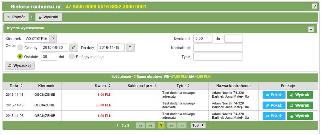 3.7.2.2. Wykonanie nowych przelewów W celu wykonania przelewu do adresata zdefiniowanego w książce adresowej należy odszukać go na liście, a następnie wybrać przycisk.