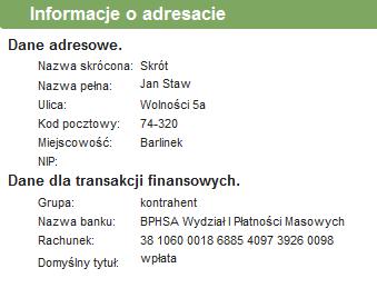Kod pocztowy kod pocztowy adresata. Miejscowość nazwa miejscowości adresata. NIP Numer Identyfikacji Podatkowej adresata. Grupa grupa przynależności rozrachunkowej adresata.