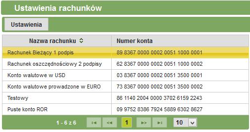 .1. Ustawienia rachunku W celu przejścia do ustawień rachunku należy z menu głównego wybrać zakładkę Ustawienia, a następnie Ustawienia rachunku.