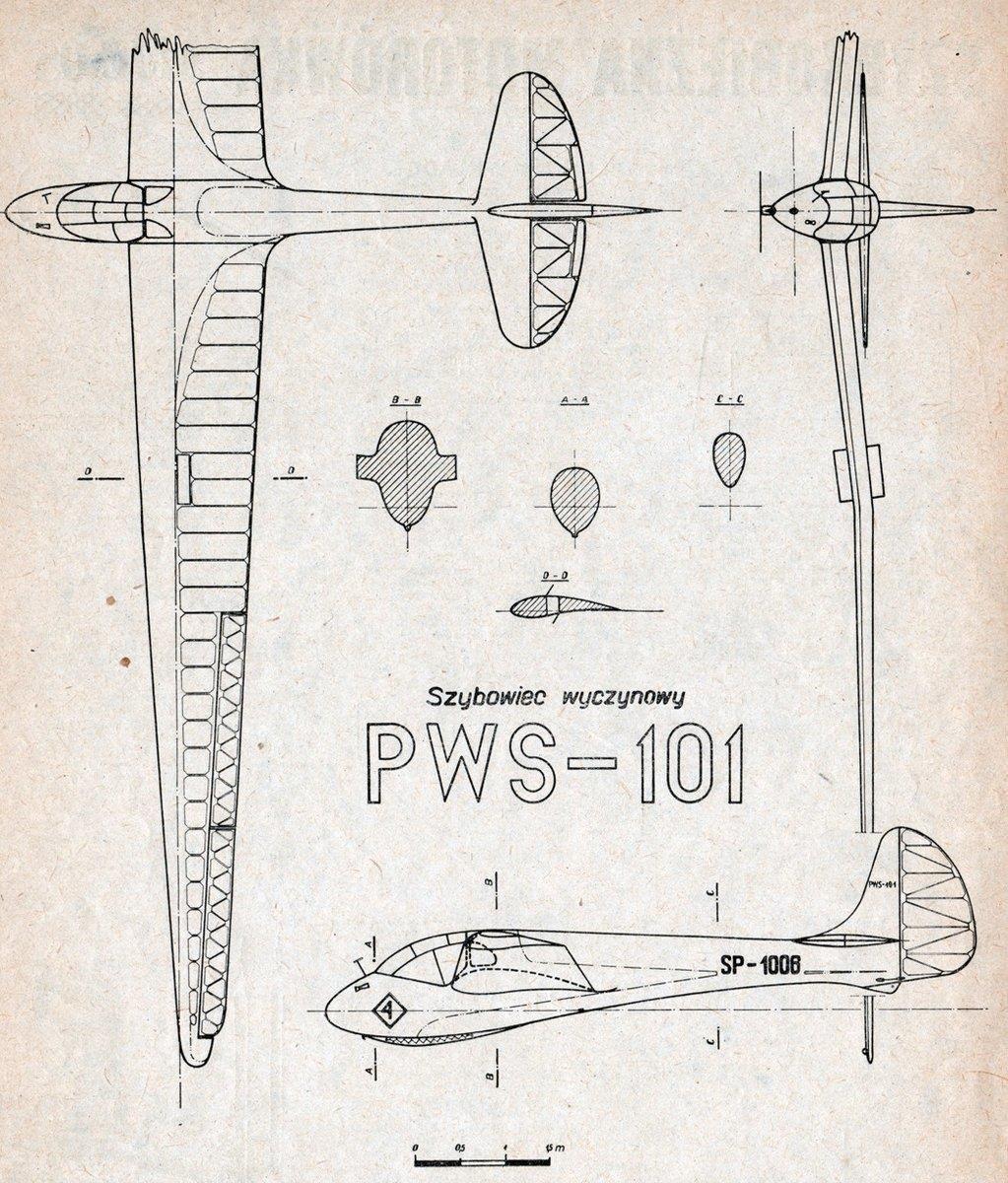 Szybowiec wyczynowy PWS-101 Jednomiejscowy wolnonośny średniopłat konstrukcji drewnianej. Został opracowany przez inż.