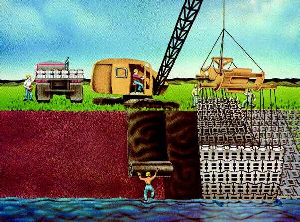 4.6.6. Elastyczne materace betonowe Elastyczne materace betonowe na podkładzie z geotkaniny są optymalnym rozwiązaniem zabezpieczenia nabrzeży i skarp odwodnych przed erozją i rozmywaniem.
