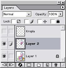 Spójrz teraz na paletę Layers i określ, które warstwy są w tej chwili widoczne. 2 Przejdź teraz do palety Animation i utwórz nową klatkę animacji (przycisk New Frame Buton).