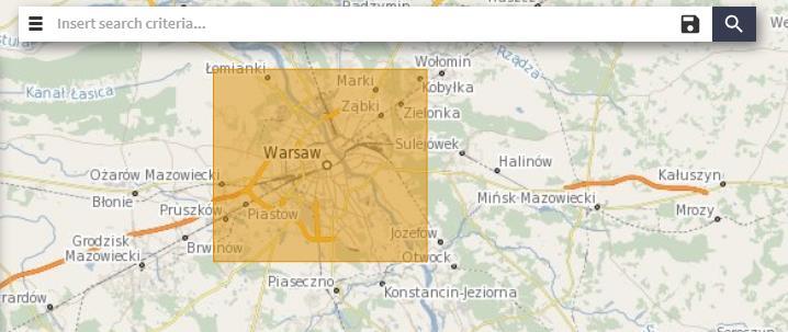 Zasięg obszaru można również zaznaczyć w oknie mapy. Należy wtedy usunąć w polu wyszukiwania wpisaną nazwę miejscowości.