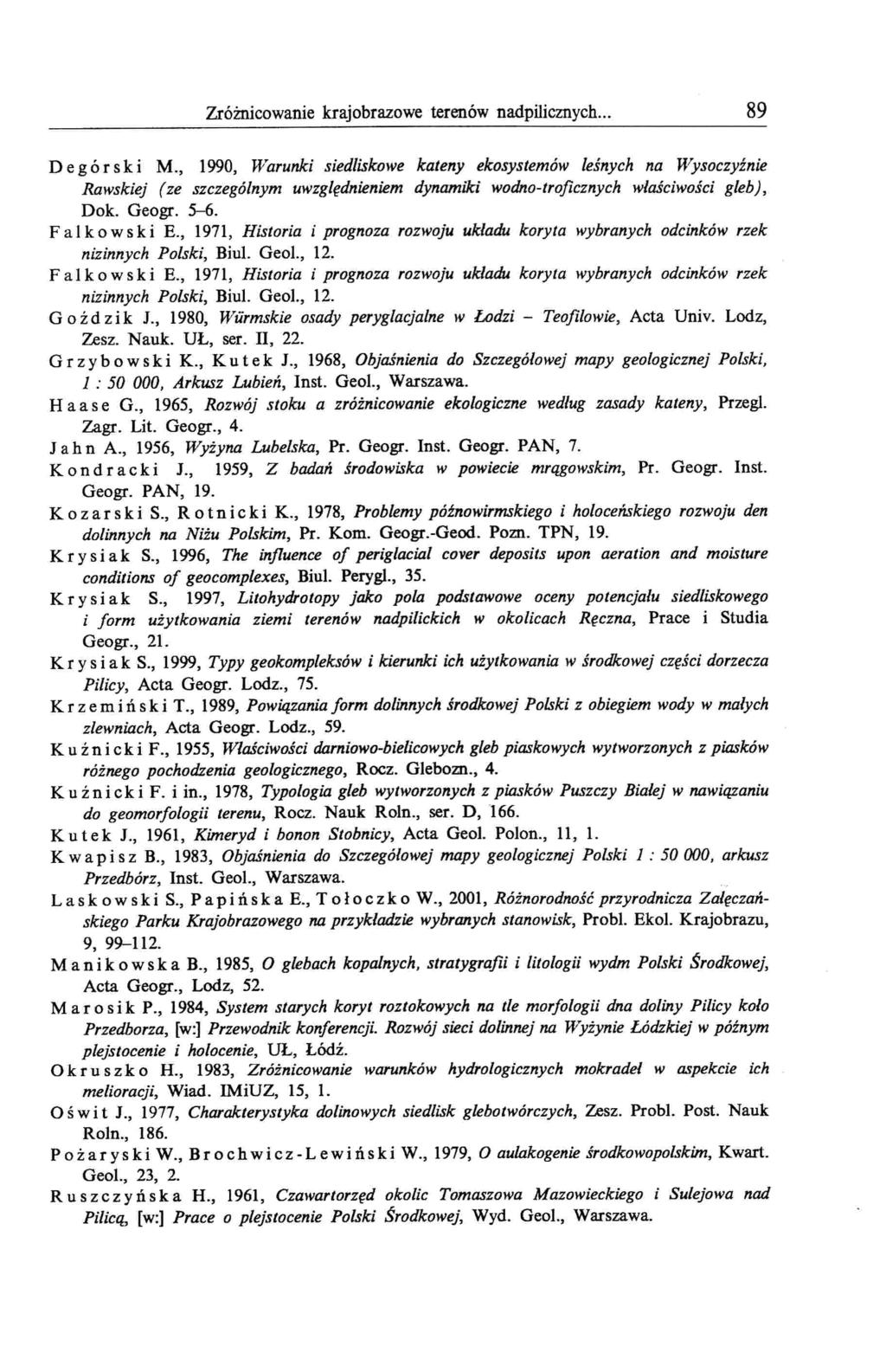 Zróżnicowanie krajobrazowe terenów nadpilicznych... 89 D e gór s k i M.