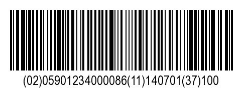 00 02 Seryjny Numer Jednostki Logistycznej (SSCC) Globalny Numer Jednostki Handlowej (GTIN) 37 Liczba jednostek handlowych zawartych w jednostce logistycznej 11 Data produkcji (RRMMDD) 14 cyfr,