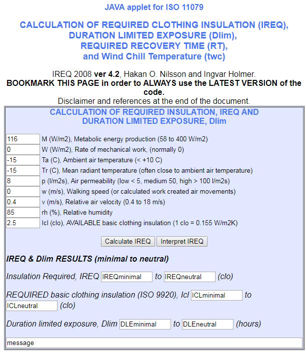 ŚRODOWISKO ZIMNE Do określenia obciążenia cieplnego (długu cieplnego) w środowisku zimnym stosowany jest wskaźnik IREQ (Required Clothing Insulation) oraz t wc (wind chill temperature) mówiące o