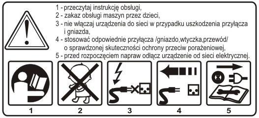 Znaki ostrzegawcze i symbole informacyjne Umiejscowienie na maszynie Tablica 1 Numer znaku Cyklon 1 Tabliczka znamionowa