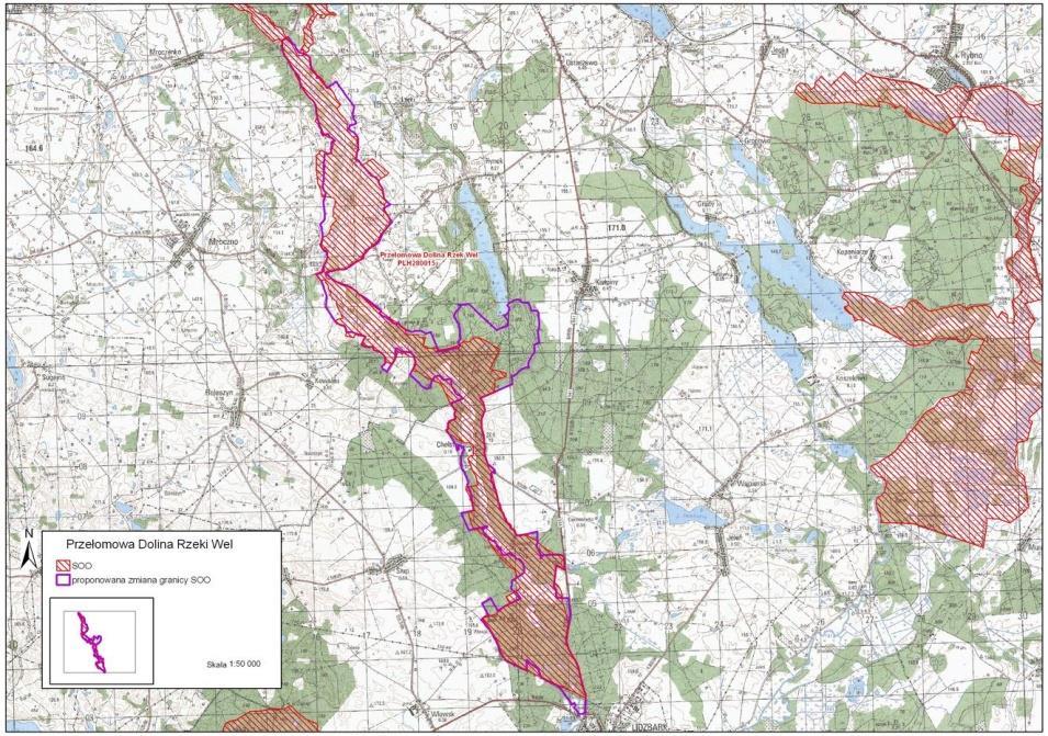 1.11. OBSZAR NATURA 2000 PRZEŁOMOWA DOLINA RZEKI WEL 15 Obszar Natura 2000 PLH280015 Przełomowa Dolina Rzeki Wel posiada powierzchnię 1259,7 ha.