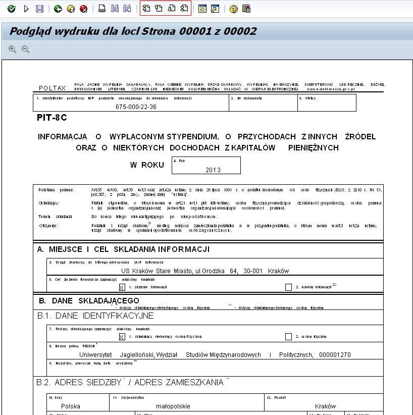 3. Na ekranie otrzymasz podgląd wydruków formularzy PIT8C, które