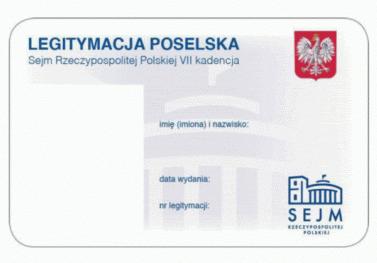 WZÓR LEGITYMACJI POSELSKIEJ Wzór nr 1 do 10 Awers Rewers 1. Wzór legitymacji poselskiej.