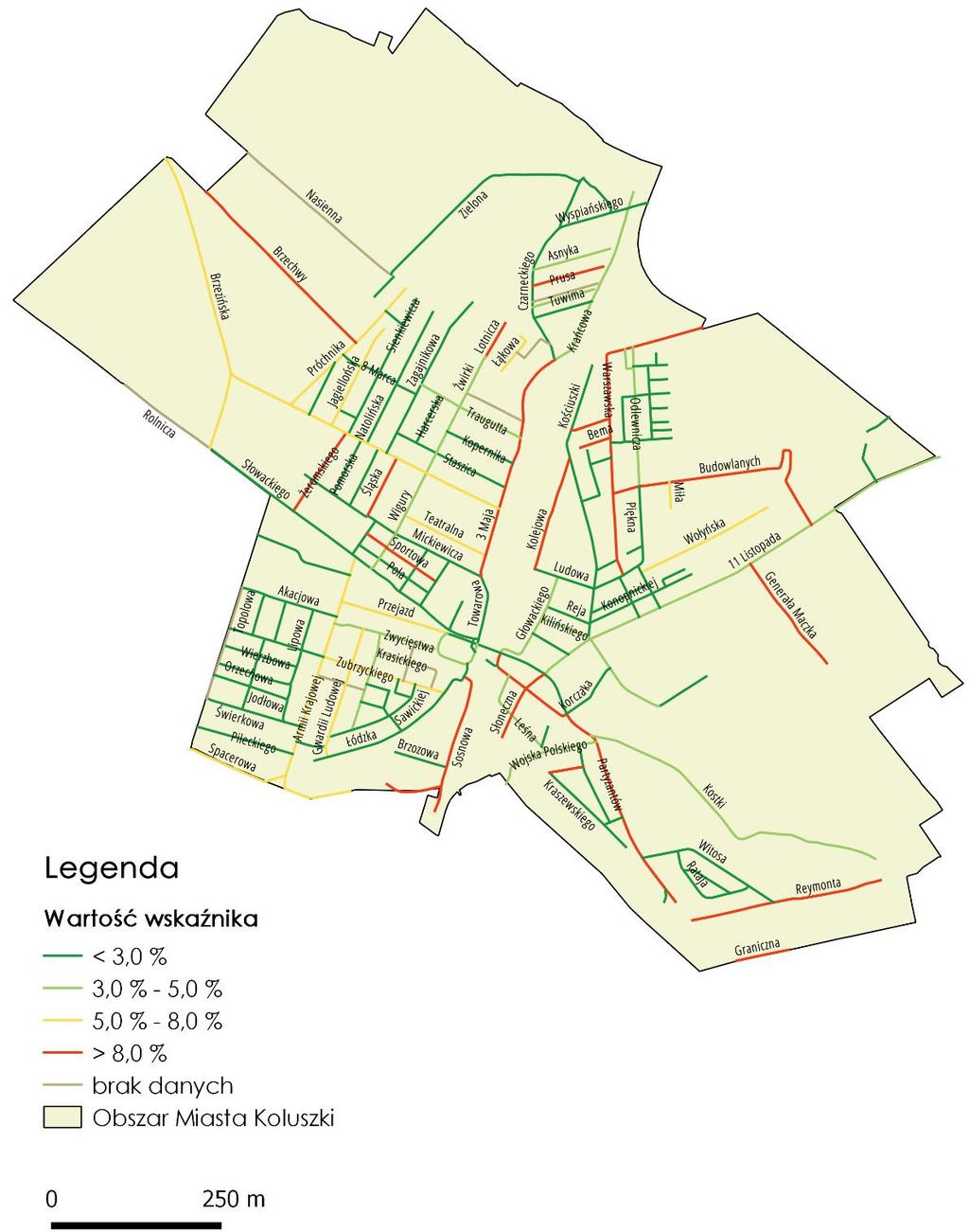 Dziennik Urzędowy Województwa Łódzkiego 29 Poz. 3669 Mapa 6. Liczby osób korzystających ze świadczeń pomocy społecznej w przeliczeniu na 100 mieszkańców Miasto Koluszki Tabela 9.